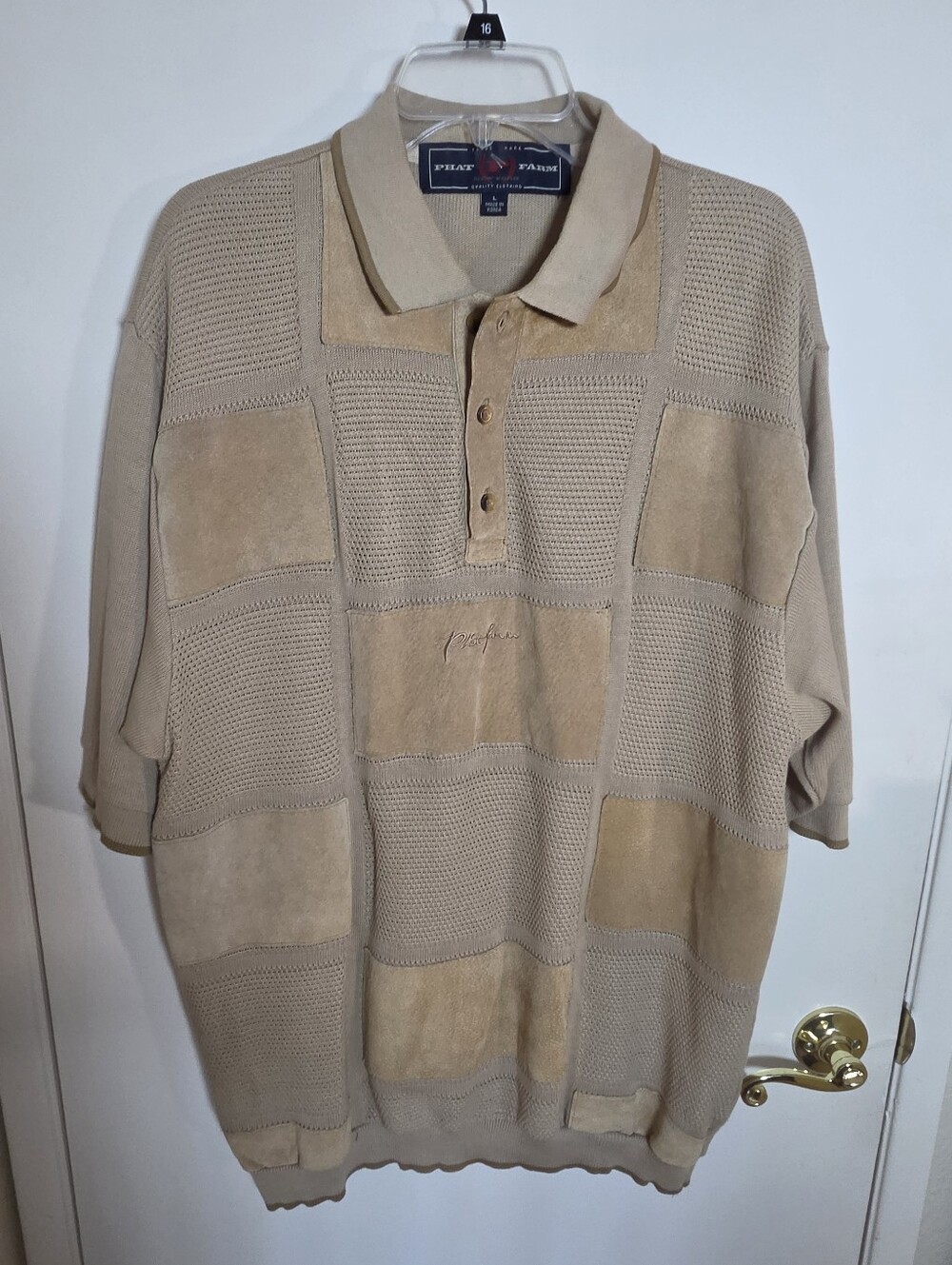 VTG Y2K Phat Farm Patchwork Sweater Polo Shirt Mens L Suede Knit Hip Hop Street